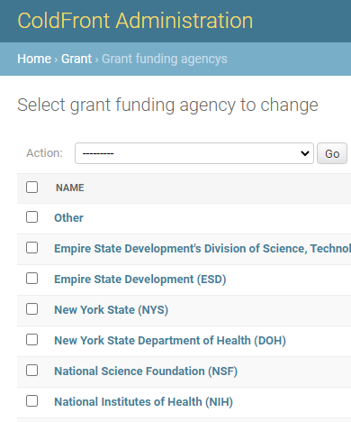 Grant Funding Agency List