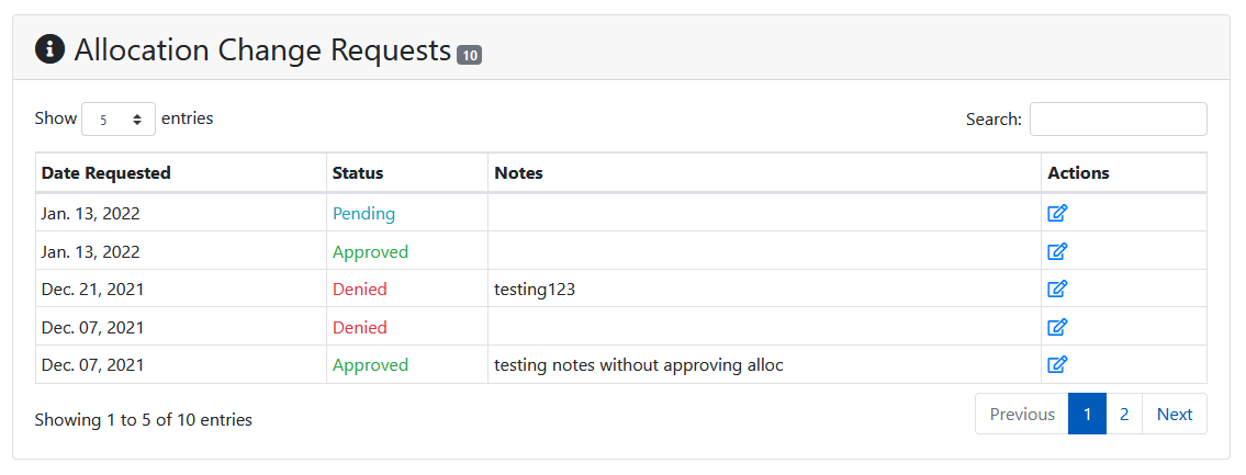 Allocation Change Requests